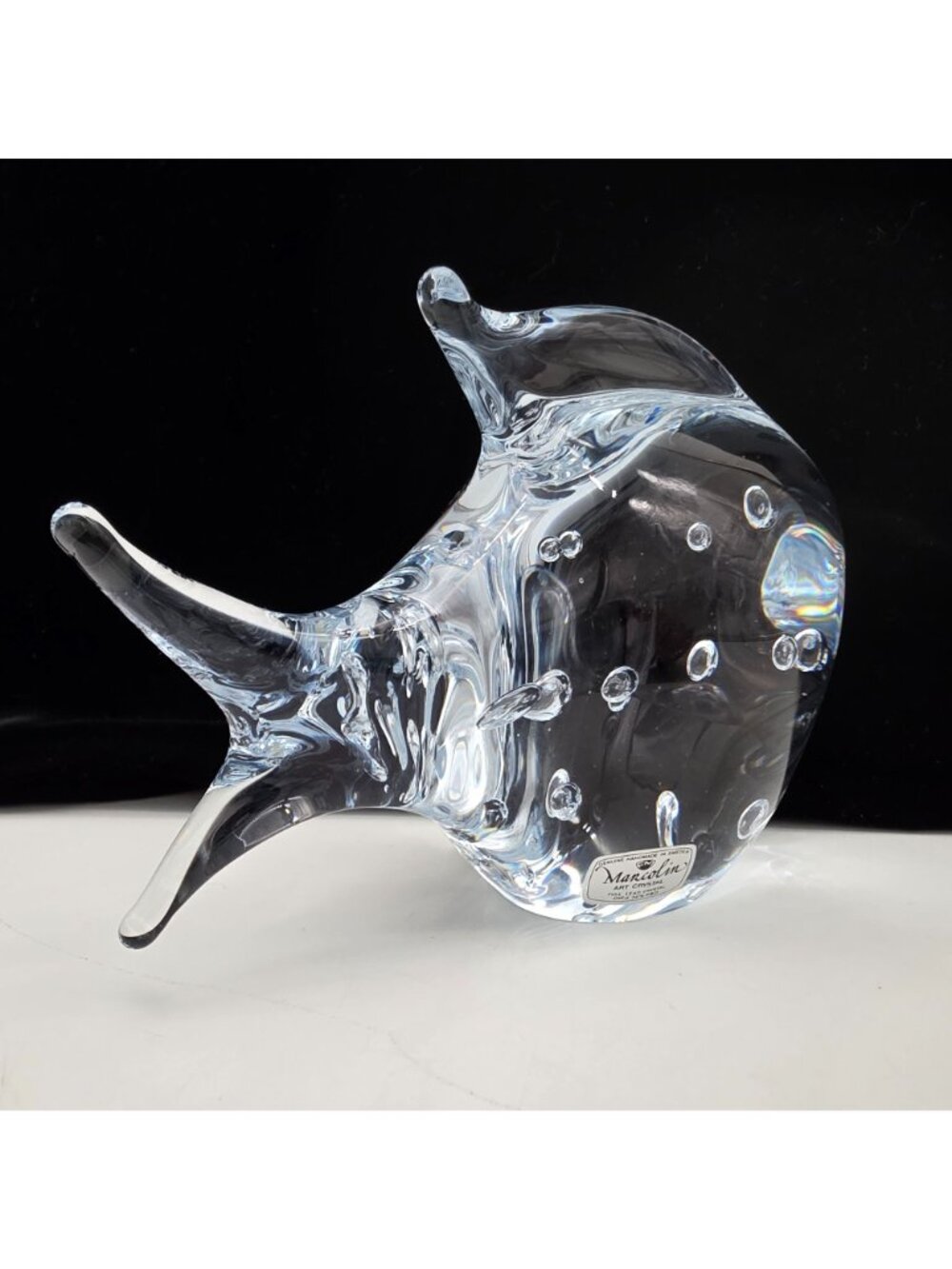 Signed Marcolin Sweden Art Glass Paperweight Fish Figure Bubbles 4.75" Tall - Picture 5 of 12
